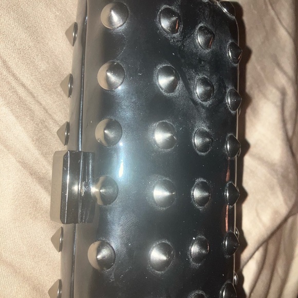 DAVID Dixon black studded designer shoulder clutch purse spiked carry snap case - Picture 4 of 6